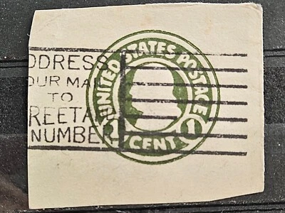 US Cut Square Sc U420, 1c green on white, die 2, Used CV$55.00 (504C89) - Image 1 of 2