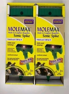 (2) Molemax Mole & Gopher Repeller Sonic Spike Bonier Solar Powered Day & Night - Picture 1 of 3