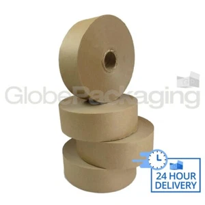6 x ROLLOS DE PAPEL GOMADO LISO FUERTE CINTA ACTIVADA AGUA 48mm x 200M, 60GSM - Imagen 1 de 6