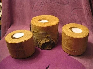 RUSTIC BIRCH WOODEN CANDLE HOLDERS SET OF 3 - Picture 1 of 5