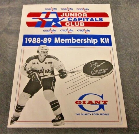 1988 WASHINGTON CAPITALS JUNIOR CAPITALS CLUB MEMBERSHIP KIT W STICKER PENNANT Cover