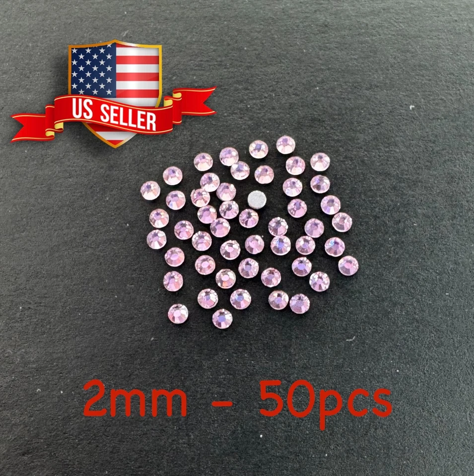 50 piezas 2 mm SS6 rosa claro redondo cristal espalda plana estrás arte en uñas teléfono decoración Foto 1 de 1