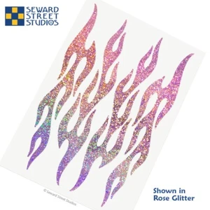 Flame Glitter Helmet Decals, 4 Rose Flames Bicycle Frame Stickers #876G - Picture 1 of 5