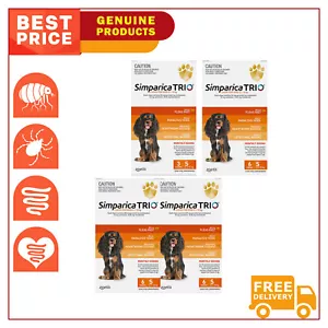 SIMPARICA TRIO 3,6,12 Chews Heartworm Flea Control Orange for 5.1 to 10 Kg Dogs - Picture 1 of 5