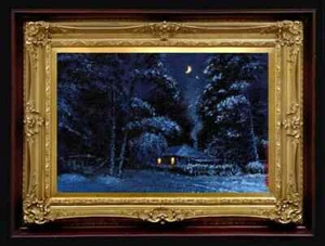 Oil Painting Handmade Arseni ~ WINTER NIGHT 6" X 4" NO FRAME USA - Picture 1 of 13