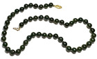 Vintage Jewelry Necklace Glass Deep Green Bead Link Strand Gold Tn Basil 33