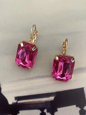 NEW Gorgeous Gold Plated PINK GLASS Crystal Hugie Dangle Fashion  Earrings Au - image 1 of 3