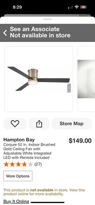 Hampton Bay Conjure 52 in. Brushed Gold Ceiling Fan w/  White Integrated LED - Image 1 of 3