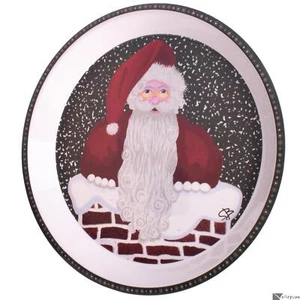 Christmas Santa in Chimney Cookie Plate 11.75" Serving Tray, Green Red White - Picture 1 of 1