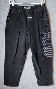 VTG Y2K BOSS Black Denim Spell Out Logo Hip Hop Grunge Skater Jeans Size 34 X 32 - Picture 1 of 18