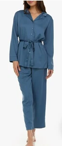 Flora By Flora Nikrooz Women’s Hazel Hammered Satin Pajama Set Size XL Teal NEW - Picture 1 of 5