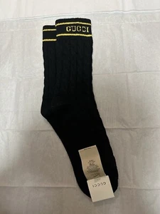 NWT GUCCI CABLE KNIT SOCKS 100% WOOL, BLACK, YELLOW, SIZE LARGE, 100% AUTHENTIC - Bild 1 von 11