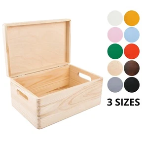 Wooden Storage Box Chest with Hinged Lid | 10 Colors | 3 Sizes | Natural Wood - Picture 1 of 132