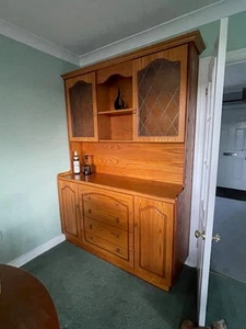 Pine finish sideboard and display cabinet with drawers - Picture 1 of 4