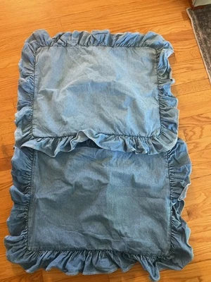 De Colección 2 Pantalones de mezclilla Ralph Lauren Volantes Cambray Almohada Shams Azul Cottage Par Foto 1 de 4