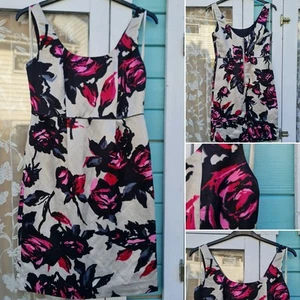 Monsoon Dress Size 10 Ladies Grey Pink Floral Linen Blend Sleeveless Short Strap - Picture 1 of 16