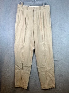 Vintage Polo Ralph Lauren Pants Mens 32x34 Beige Linen Pleated Cuffed Trousers - Picture 1 of 8