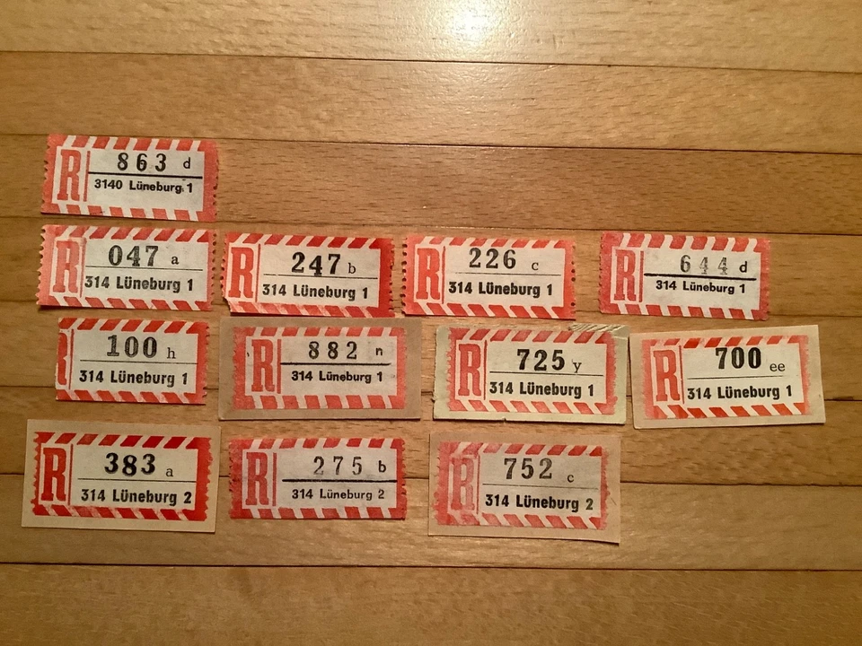 12 Einschreibezettel 3140 Lüneburg 1, 314 Lüneburg 1 und 2 - Bild 1 von 1
