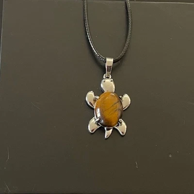 Tigers Eye Gemstone Turtle Amulet-Pendant Necklace-New - Image 1 of 3
