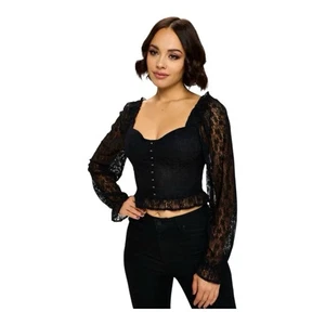 Chocolate U.S.A Mesh Lace Corset Top Black Size Medium  - Picture 1 of 7