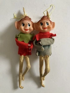 Vintage 50er Jahre Weihnachtselfen X2 - 24 cm lang Baumschmuck Hängeschmuck - Bild 1 von 11