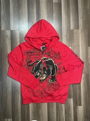 Ed Hardy Sudadera con Capucha Roja Relajada Pantera Negra Nueva con Etiquetas Talla L (2 En Stock) Foto 1 de 4