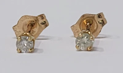 14k Yellow Gold 585 Diamond-1/8 ctcw Fine Stud Solitaire Earrings - Image 1 of 4