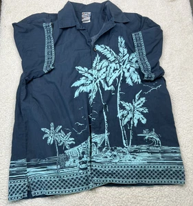 Disney Store Tiki Kingdom Camisa Hawaiana Abotonada Para Hombres L Azul Neón Azul Isla - Imagen 1 de 9