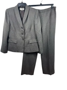 Le Suit Mujer Talla 12 Marrón Gris 2 Piezas Pantalón Blazer Chaqueta Pantalón Carrera - Imagen 1 de 24