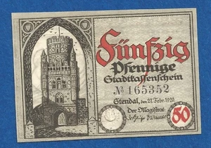 11 057 Notgeld Stadt Stendal 50 Pfg., 27.2.1920-31.12.1920, KN schwarz 6-stellig - Picture 1 of 2