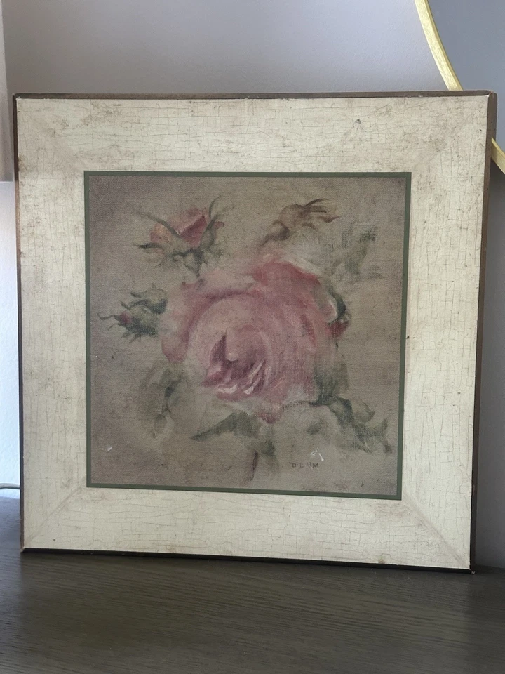 Cheri Blum Pale Pink Rose On Antique Linen Vintage Floral Print On Board 12x12 — 第 1/4 张图片