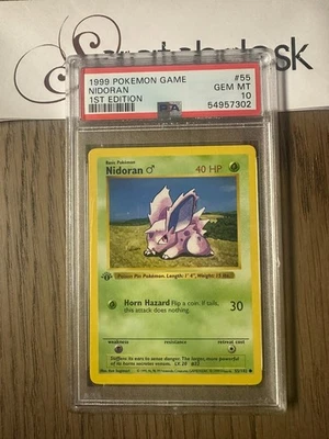 PSA 10 - Pokemon NIDORAN 55/102 - 1ST EDITION SHADOWLESS BASE SET - First MINT - Image 1 of 2