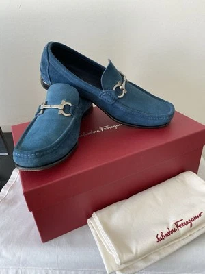 salvatore ferragamo mens Sz 8E Suede Gancini Bit Loafers Blue “petrol” - Image 1 of 4