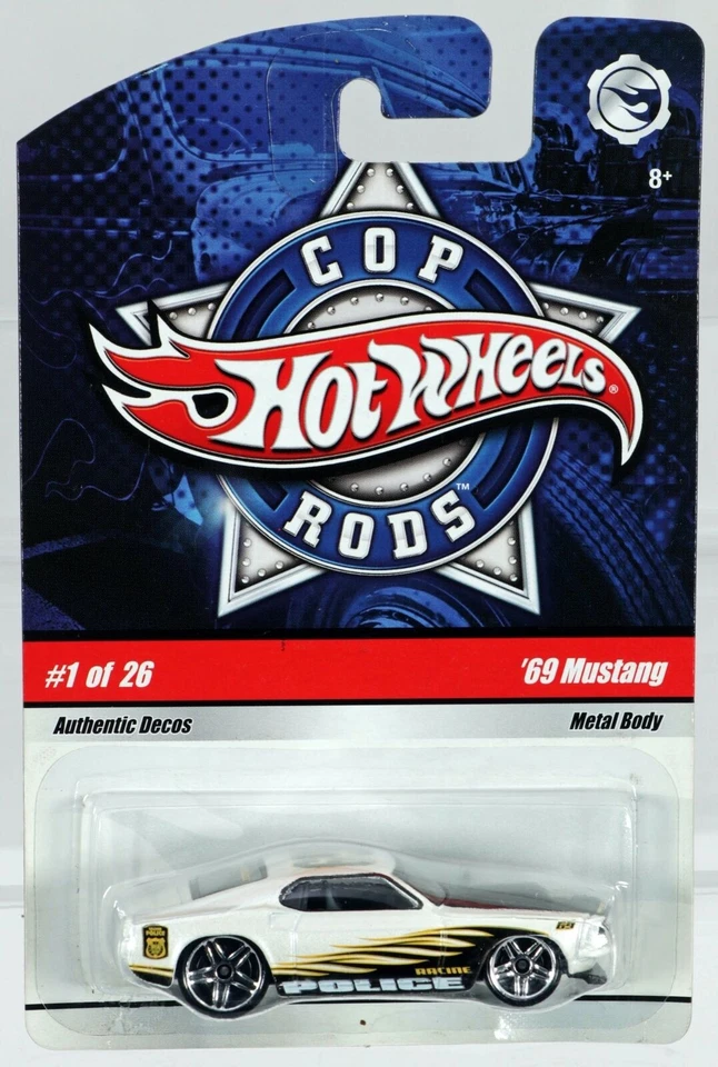 Hot Wheels 1969 Mustang Cop Rods - N8993 Never Removed from Pack 2008 White 1:64 - Image 1 of 4