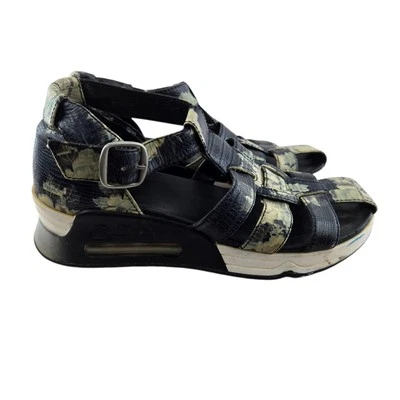 Sandalias Ash Mujer 5 35 Plataforma Cuña Negro Crema Floral Cocodrilo Cuero Repujado Foto 1 de 4