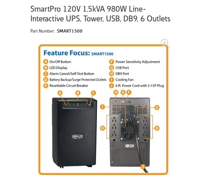Tripp Lite UPS: 1500VA  120V SMART1500 - Image 1 of 4