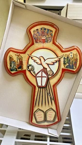 9" Gorgeous, Detailed, Holy Spirit, Confirmation Wood Wall Cross from Italy - Picture 1 of 2