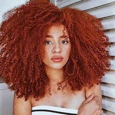 Moda Naranja Pelucas Cortas Rizadas con Flequillo para Mujeres Negras Fiesta Diaria Pelucas Completas Foto 1 de 4