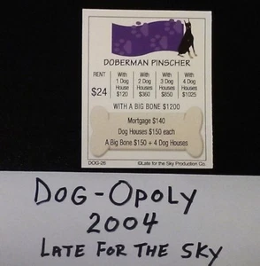 Monopoly Dog Doberman Pinscher Tile Deed Card Replacement Card 2004 - Picture 1 of 4
