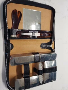Vintage West Germany Herren oder Damen schwarz Leder Reise Pflegeset mit Chrom - Bild 1 von 12