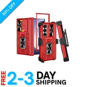 Shockproof Case for Galaxy Z Fold 6 - 360° Kickstand & Belt Clip - Red - Picture 1 of 11