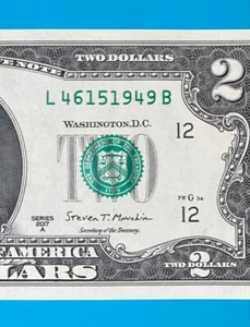 L 4615 1949 B : TRAILING YEAR 1949 $2 Two Dollar Bill Serial Number *UNC* - Picture 1 of 3