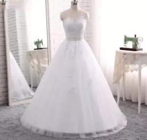 UK 2018 White/Ivory Sleeveless A-Line Lace Wedding Dress Bridal Gown Size 6-22 - Picture 1 of 5