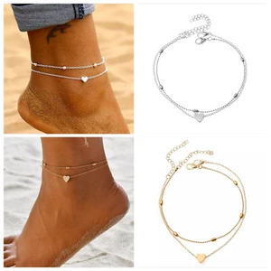 Anklet Small Heart 925 Sterling Silver plated Foot Chain Boho Beach Beads - Picture 1 of 10