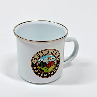 Outdoor Adventures White Tin Camp Cup 8 oz Drinking Mug Camping Outdoors - Image 1 of 4