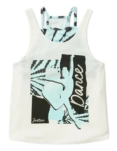 Justice Girls Tank Top And Sports Bra White 16-18 Dance Graphic Logo Glitter - Picture 1 of 12