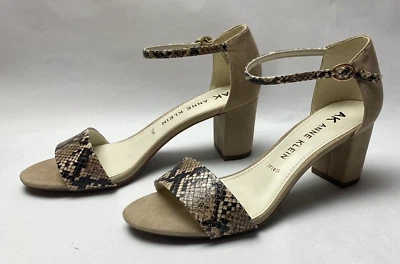 Anne Klein Camila iflex python Print suede taupe sandals Size 7.5 heel 2.5" - image 1 of 4