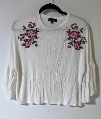 "Top para mujer WEAVERS blanco bordado mangas campana 3/4"" talla L" Foto 1 de 4
