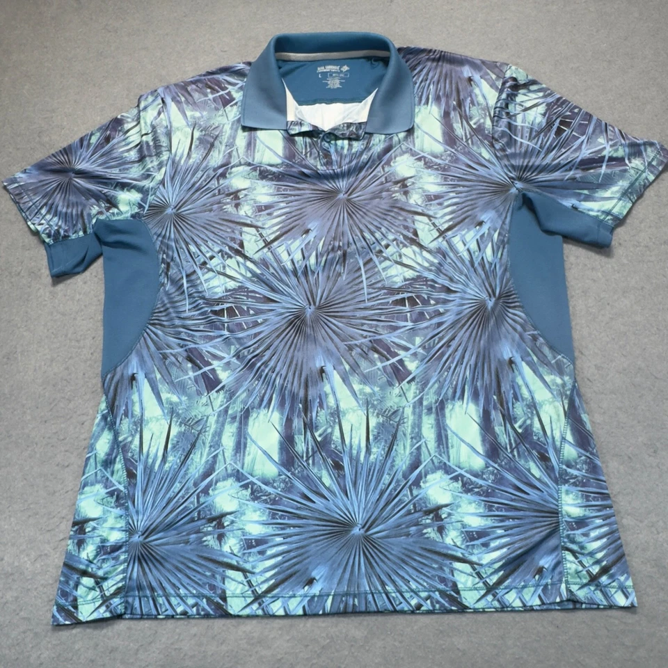 Reel Legend Shirt Adult Large Blue Geometric Polo Stretch Reel Tec Palm Fronds - Image 1 of 4