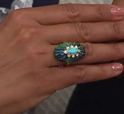 Anillo Flor Cactus Turquesa Malaquita Azurita Chapado en Oro 18K Rarezas Talla 7 Foto 1 de 4